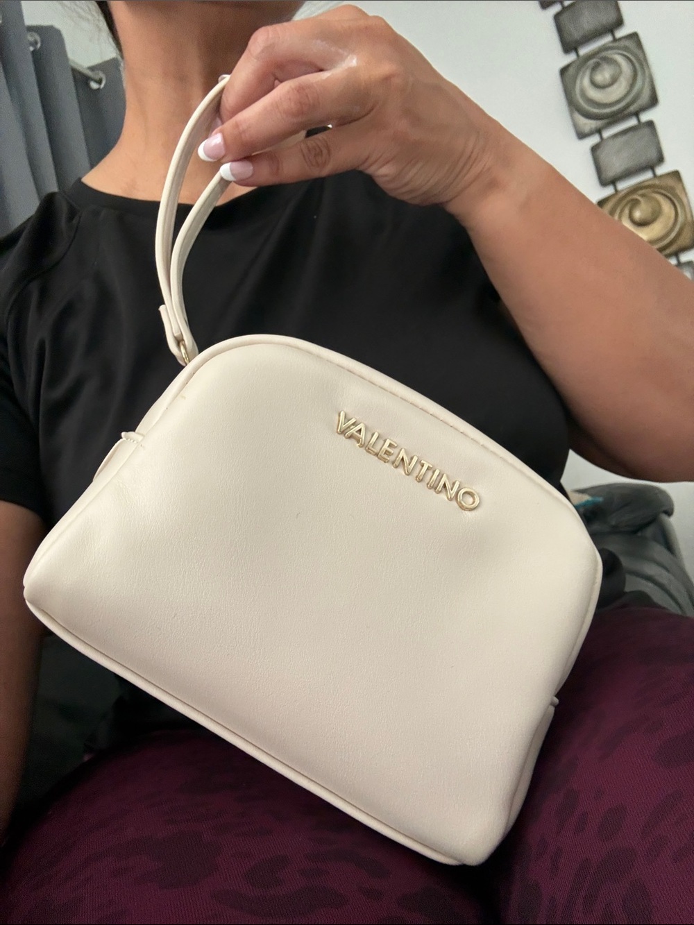Mario Valentino Cream Pouch with Gold Hardware wristlet clutch